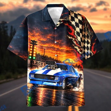 BlueJose Vintage Muscle Car Racing Hawaiian Shirt – Retro Drag Racing Aloha Shirt