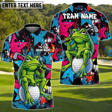 BlueJose Graffiti Frog Golf Polo Personalized Name, Team Name 3D Shirt (4 Colors)