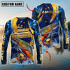 Bluejose Fishing Blue Flame Golden American Flag Custom Name & Team Name 3D Shirts (12 Breeds)