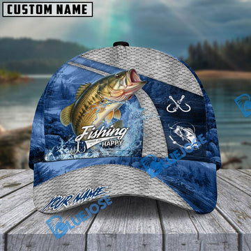 BlueJose Fishing Splash Water Fish Scale Lake View Personalized Name Classic 3D Cap (13 Breeds)