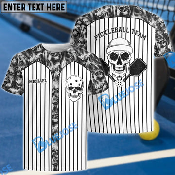 BlueJose Personalized Name, Team Name Skull Vertical Stripes Pickleball 3D Shirt
