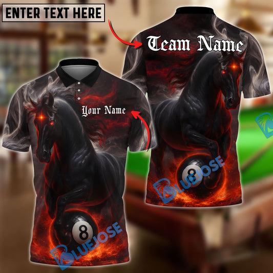 BlueJose Billiards 8 Ball Black Horse Personalized Name, Team Name Unisex Shirt (4 Colors)