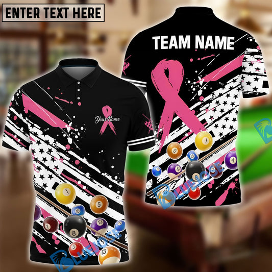 BlueJose Billiards Breast Cancer Awareness American Flag Customized Name 3D Shirts