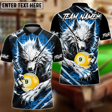 BlueJose Billiards 9 Ball Bloody Wolf Personalized Name, Team Name Unisex Shirt ( 4 Colors )