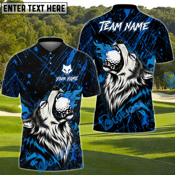 BlueJose Wildfire Wolf Swing Golf Shirt, Customized Name & Team Name 3D Shirts (4 Colors)