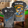 BlueJose Billiards Ball 8 Funny Cartoon Shark, Bubble Design Personalized Name Shirt (4 Colors)