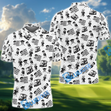 BlueJose Skeleton Golf Pattern Polo Shirt, Funny Skull Golf Shirt For Men