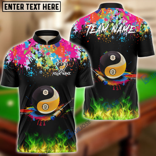 BlueJose Billiards 8 Ball & 9 Ball Yinyang Cue Paint Splash Personalized Shirt