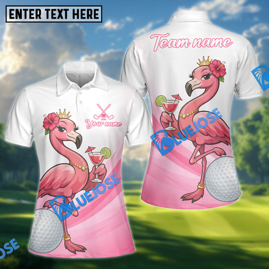 BlueJose Pink Flamingo Cocktail Golf Polo Customized Name, Team Name 3D Shirts
