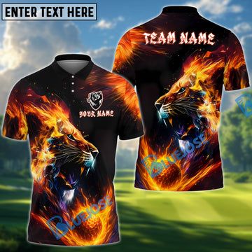 BlueJose Flaming Lion Golf Polo Shirt, Customized Name & Team Name 3D Shirts (4 Colors)