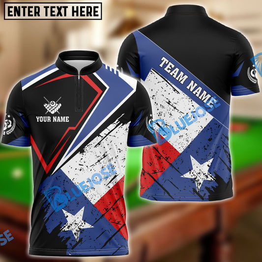 BlueJose Billiards 8-Ball Texas Flag Vintage Style Personalized Shirt