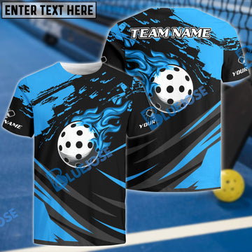 BlueJose Pickleball Fire Grunge Personalized Name, Team Name Unisex Shirt (4 Colors)