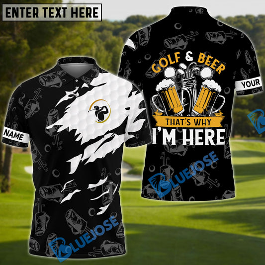 BlueJose Golf And Beer That's Why I'm Here Personalized Name Polo Shirt