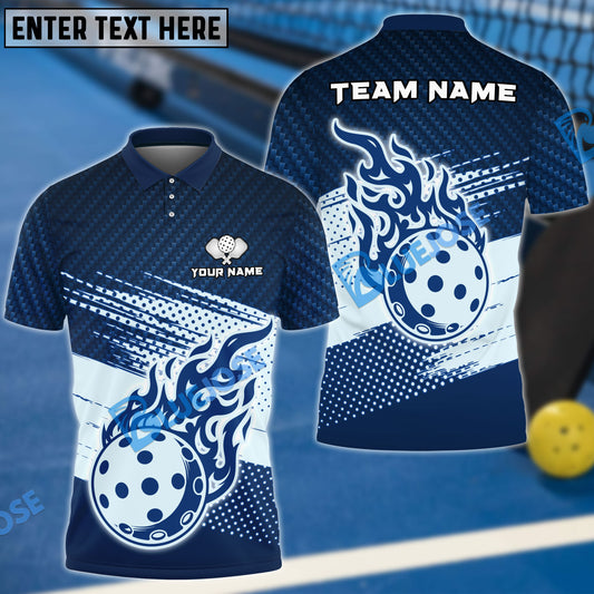 BlueJose Pickleball Fire Pattern Customized Name 3D Shirt (4 Colors)