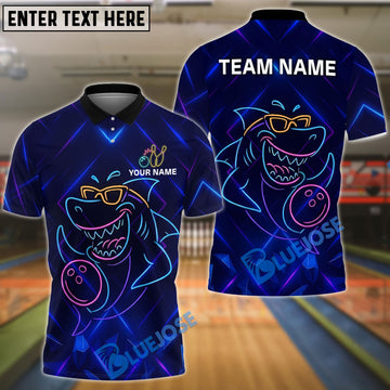 BlueJose Bowling Funny Shark Neon Style Customized Name, Team Name 3D Shirt