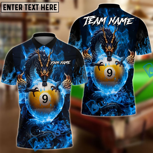 BlueJose Billiards Mystic Dragon Fire Ball 9 Customized Name, Team Name 3D Shirt (6 Colors)