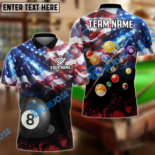 BlueJose Billiards Ball 8 Billiards USA Flag Full Color Rack Customized Name, Team Name 3D Shirt