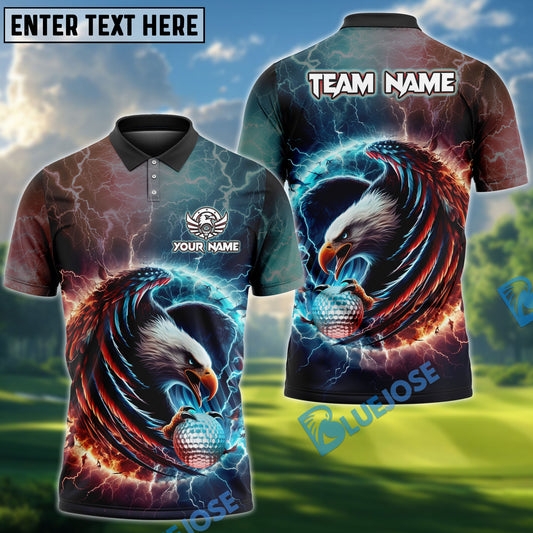 BlueJose Premium Eagle Golf Shirt Multicolor 3D Design with Custom Name & Team (4 Colors)