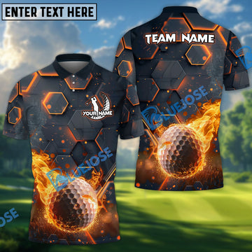 BlueJose Golf Ball Fire Pattern Customized Name, Team Name 3D Shirts (4 Colors)