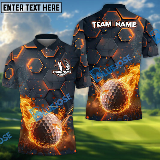 BlueJose Golf Ball Fire Pattern Customized Name, Team Name 3D Shirts (4 Colors)