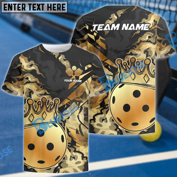 BlueJose Pickleball King Crown Golden Pattern Personalized Name, Team Name Unisex Shirt (4 Colors)