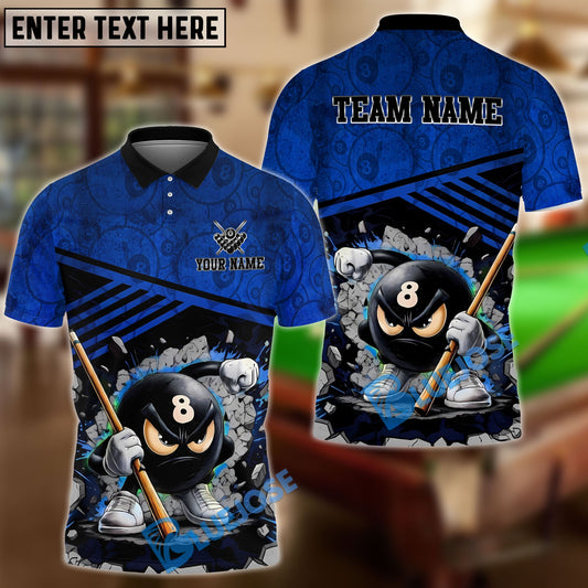BlueJose Billiards Angry 8 Ball Pool Cartoon Design Customized Name, Team Name 3D Shirt (6 Colors)