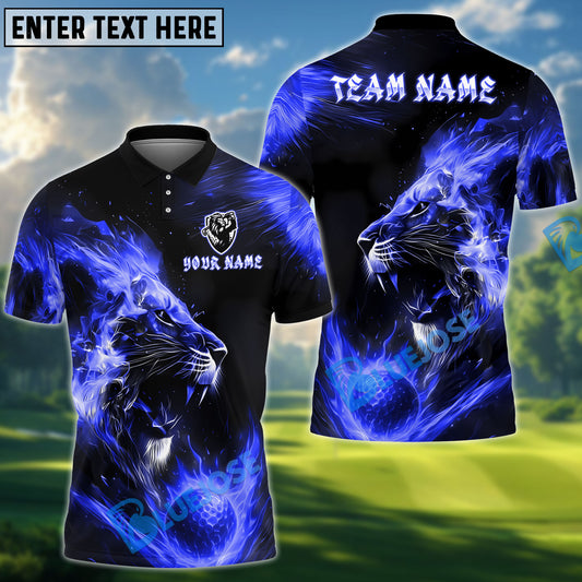 BlueJose Flaming Lion Golf Polo Shirt, Customized Name & Team Name 3D Shirts (4 Colors)