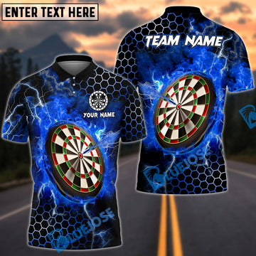 BlueJose Darts Thunder Hexagon Pattern Personalized Name, Team Name Shirt (4 Colors)