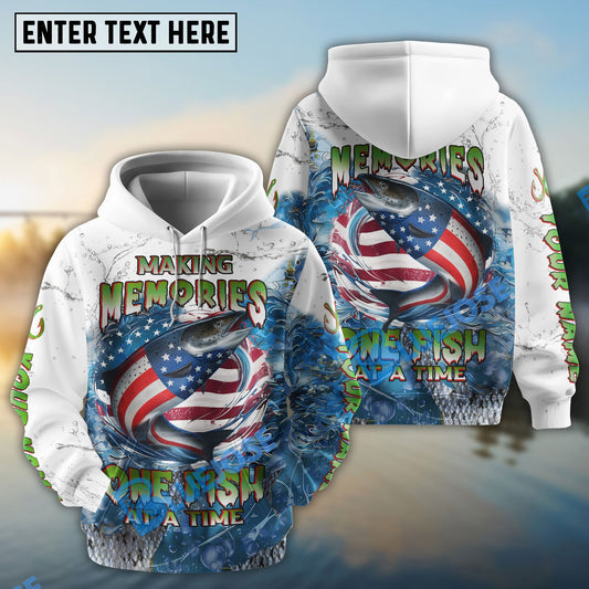 Bluejose Salmon Fishing Patriotic Splash ‚ÄúMaking Memories One Fish At A Time‚Äù Custom Name & Team Name 3D Shirts