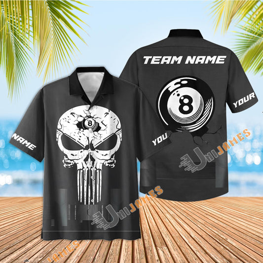 BlueJose Billiards Ball 8 Punisher Skull Cracked Design Customized Name, Team Name 3D Shirt