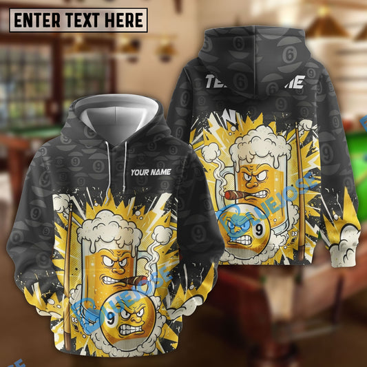 BlueJose Billiards Funny Beer Cartoon 9 Ball Personalized Shirt