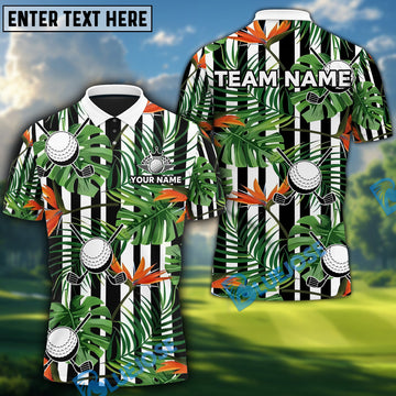 BlueJose Tropical Palm Leaf Golf Customized Name, Team Name 3D Shirts