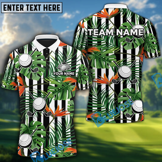 BlueJose Tropical Palm Leaf Golf Customized Name, Team Name 3D Shirts
