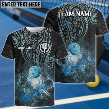 BlueJose Personalized Name and Team name Black And Blue Tribal Pickleball 3D Shirt