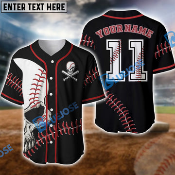 BlueJose Skull Baseball Jersey Personalized Team Name & Number 3D Shirt (4 Color Options)