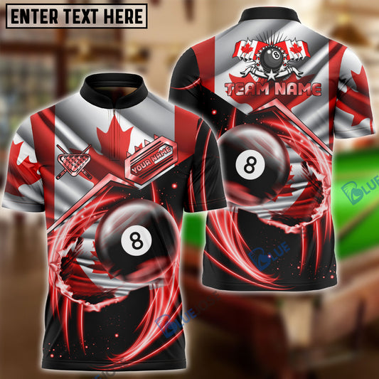 BlueJose Billiards Canada Flag 8 Ball Red Energy Swirl Personalized Shirt