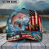 BlueJose Fishing American Flag Fishing Hook Aqua Scene Personalized Name Classic 3D Cap Personalized Cap (13 Breeds)