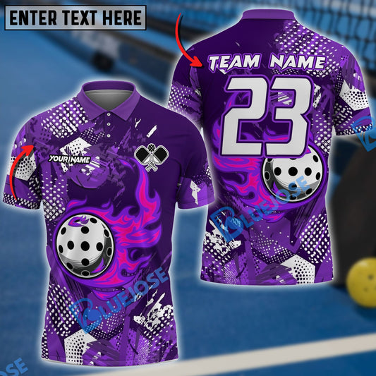 BlueJose Pickleball Flame Racing Pattern Personalized Name, Team Name Unisex Shirt (4 Colors)