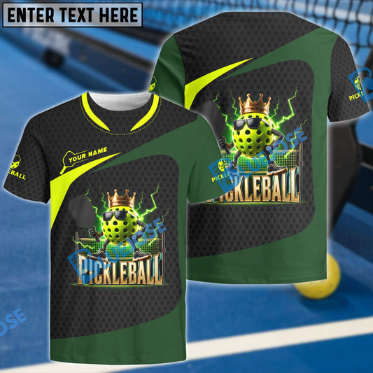 Custom Pickleball Shirt – Black Green Electric King Ball Design – Personalized Tee for Players & Champs