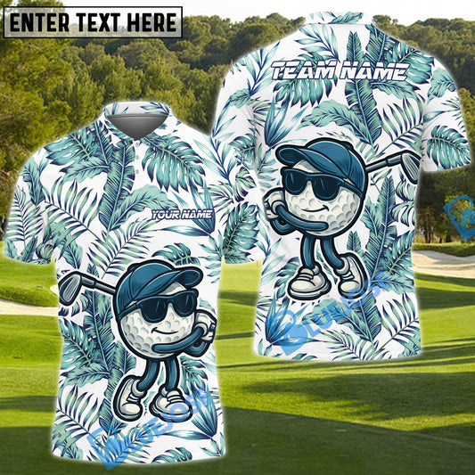 BlueJose Funny Golf Ball Tropical Leaf Customized Name, Team Name 3D Shirts (4 Colors)