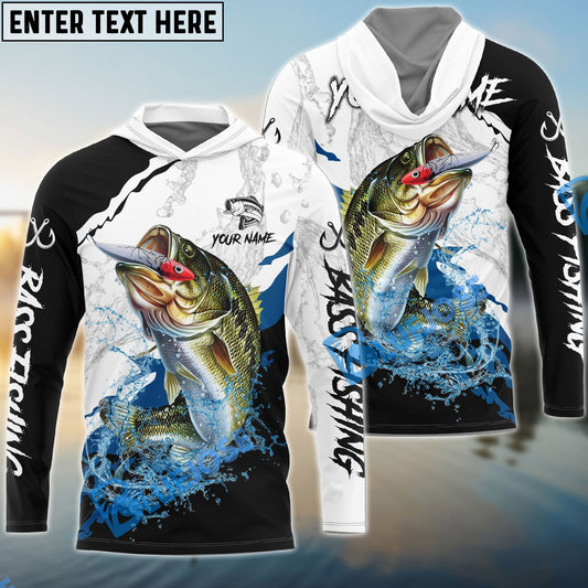 Bluejose Bass Fishing Black White Water Flow Custom Name & Team Name 3D Shirts