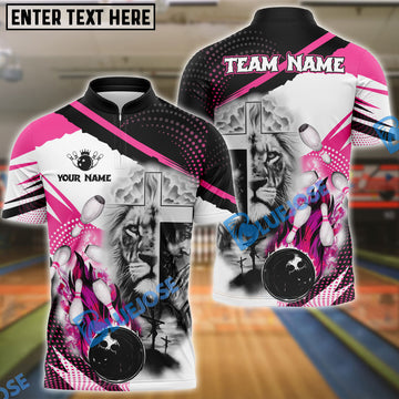 BlueJose Bowling And Pins Lion God Praying Customized Name 3D Shirt (6 Colors)