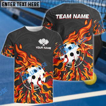 BlueJose Pickleball On Fire Personalized Name, Team Name Unisex Shirt (4 Colors)