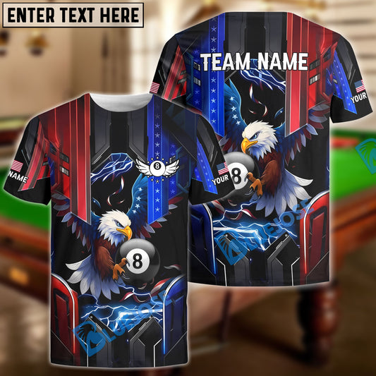 BlueJose Billiards Ball 8 Eagle American Flag Lightning Customized Name, Team Name 3D Shirt