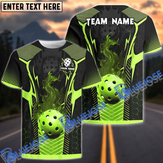 BlueJose Pickleball Flame Hexagon Pattern Personalized Name, Team Name Unisex Shirt (4 Colors)