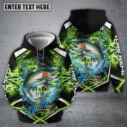 Bluejose Salmon Fishing Green Happy Hook Design Name & Team Name 3D Shirts