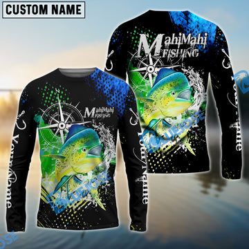 Bluejose  Mahi Mahi Fishing Compass Splash Custom Name & Team Name 3D Shirts