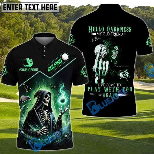 BlueJose Grim Reaper Golf Shirt ‚Äì "Hello Darkness" Custom Name, Team Name 3D Shirts