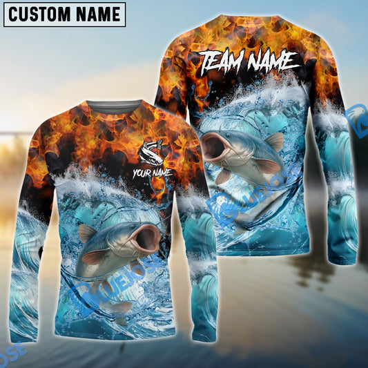 Bluejose Catfish Fishing Sea Fire Design Name & Team Name 3D Shirts