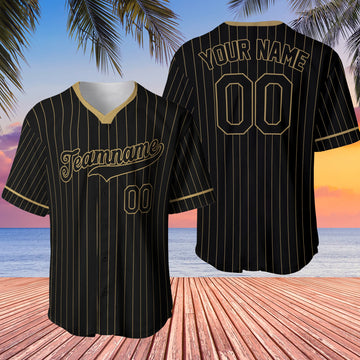 BlueJose Custom Black Old Gold Pinstripe Black Authentic Baseball Jersey